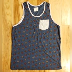 Alpha Beta burger and fries all over printed tank top with pocket